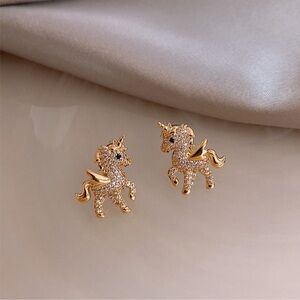 Gold Unicorn Stud Earrings for Women